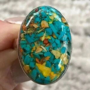 SIZE 8 Spiny Oyster Turquoise 925 Sterling Silver Ring NWT